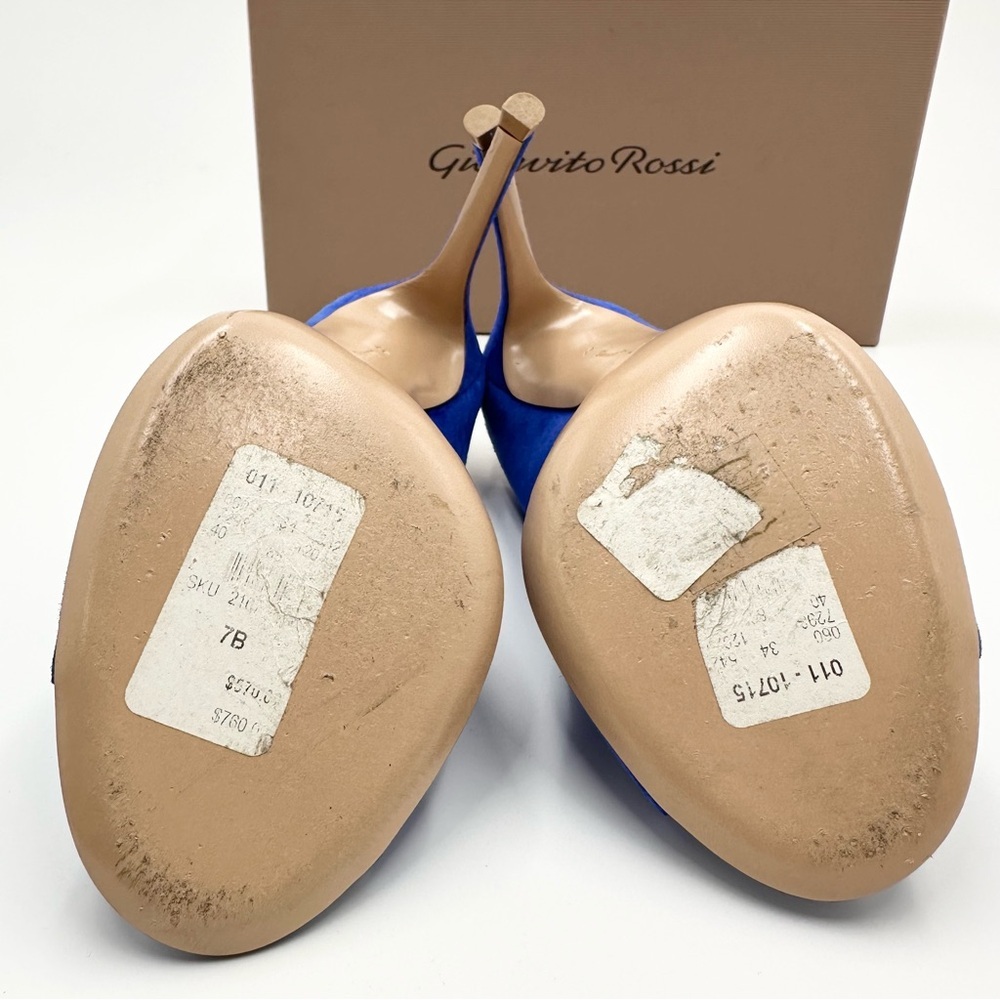 Gianvito Rossi Blue Suede Peep Toe Mules - Picture 11 of 13